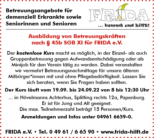Betreuungskräfteausbildung Anzeige